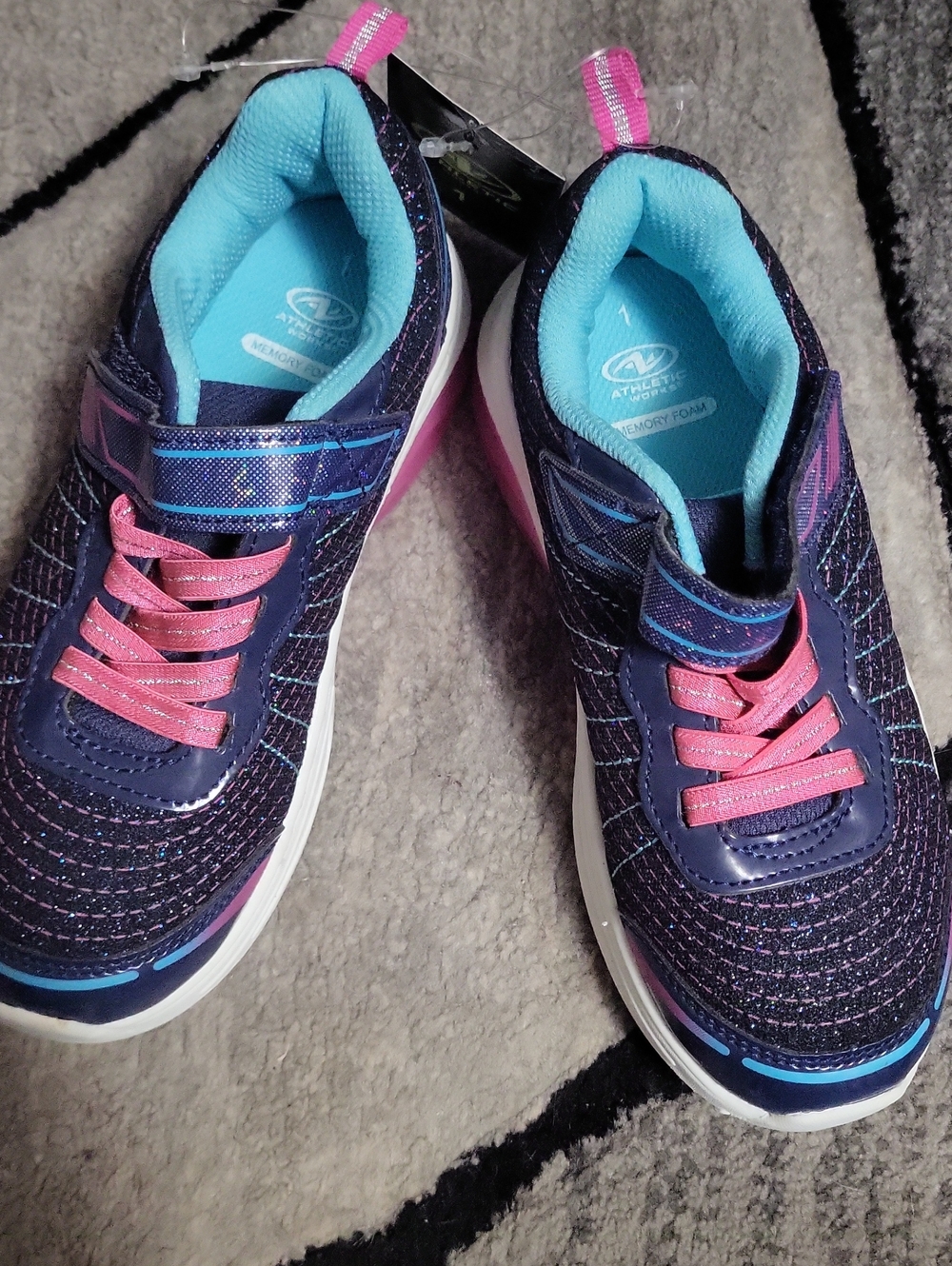 Kids Light Up Athletic Sneakers - Navy with Pink & Aqua